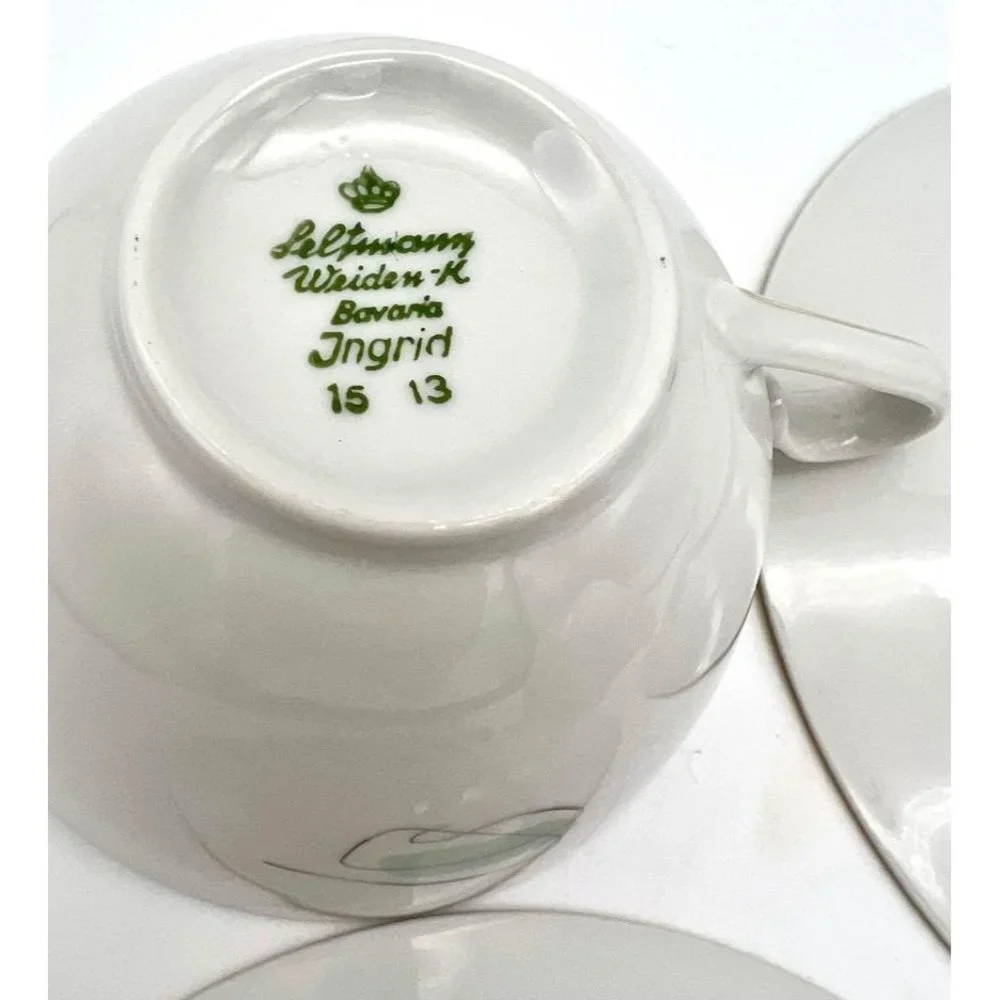 MCM Cup & Saucer Pair Atomic Leaf Feather Design Seltmann Weiden Bavaria Ingrid - Picture 7 of 7